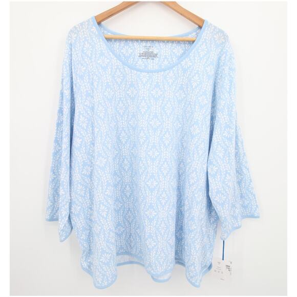 Sleep Sense Pajama Top Blue White Floral Pattern Scoop Neck Long Sleeve Size 3X - Picture 1 of 10